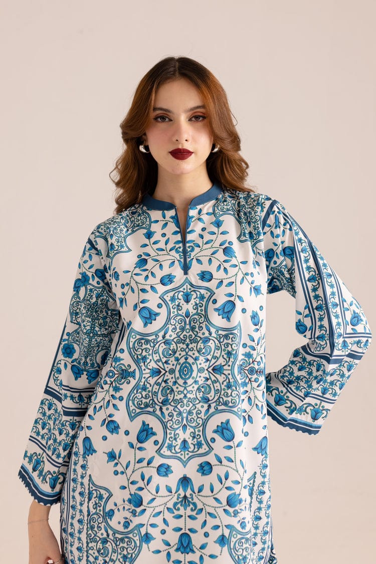 Stylish Self Printed Blue Floral